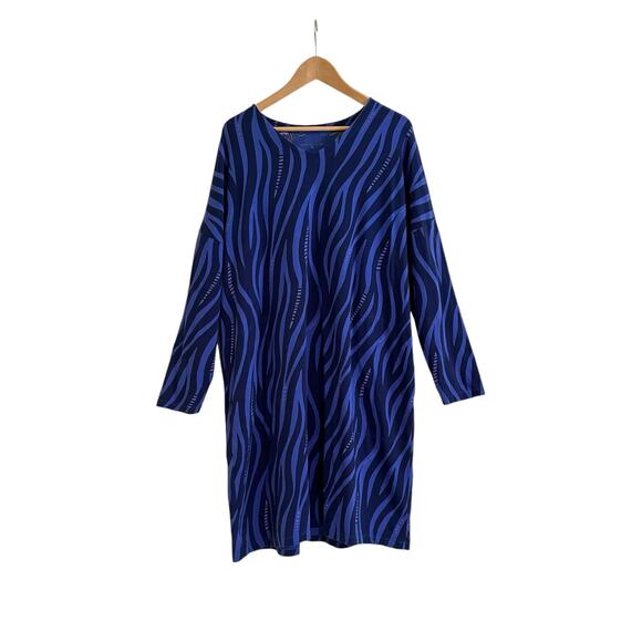 Gudrun Sjoden Cotton Shift Dress Pockets Blue Purple Zebra Print XL Artsy Lagen - Picture 1 of 6
